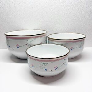 Vintage Rammaru Nordic Wind Floral Enamel Metal Nesting Bowls